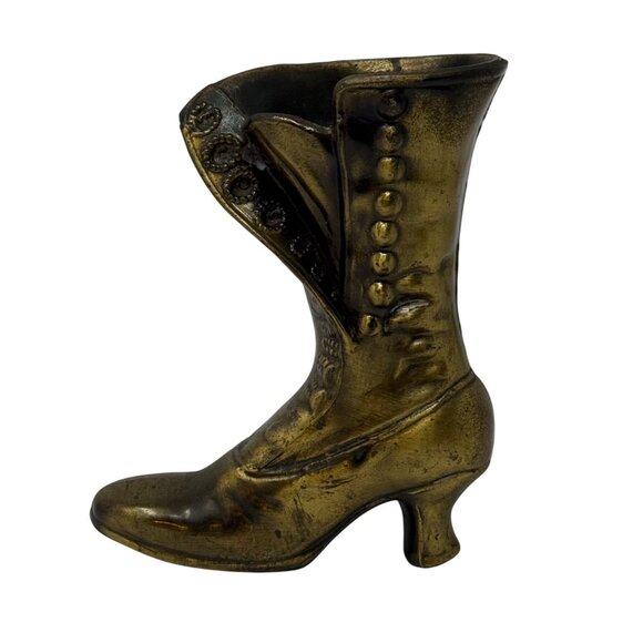 Vintage Brass Victorian Boot Shoe Planter Vase Steampunk Decor Vase Antique - Picture 9 of 10